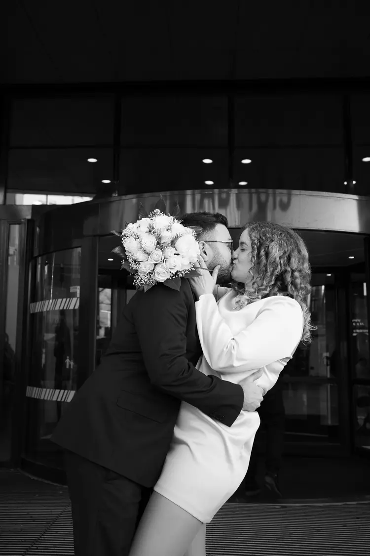 First kiss after marriage at the city hall