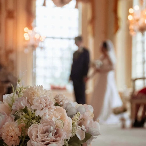 bride and groom holding hands at their wedding ceremony